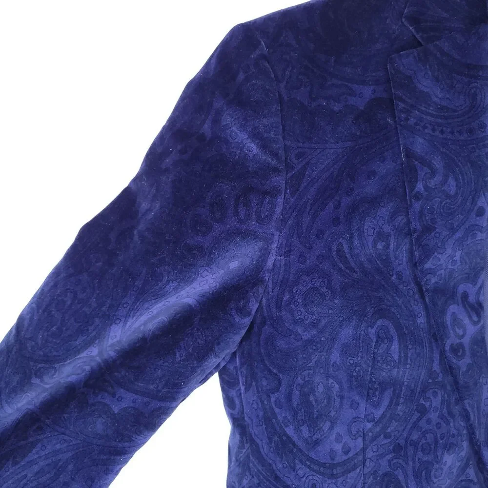 Bar III Blazer Mens 40S Blue Velvet Paisley 2 Button Slim Fit